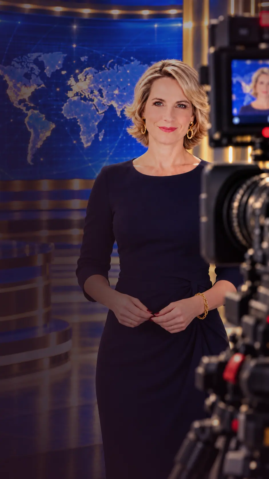Ina Böttcher im Nachrichtenstudio vor der Kamera